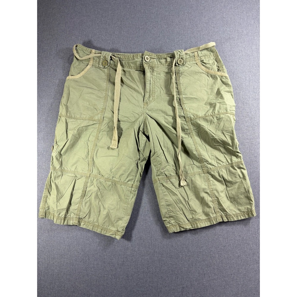 Faded Glory Womens Cargo Shorts Green Cotton Size 12 Drawstring Utility